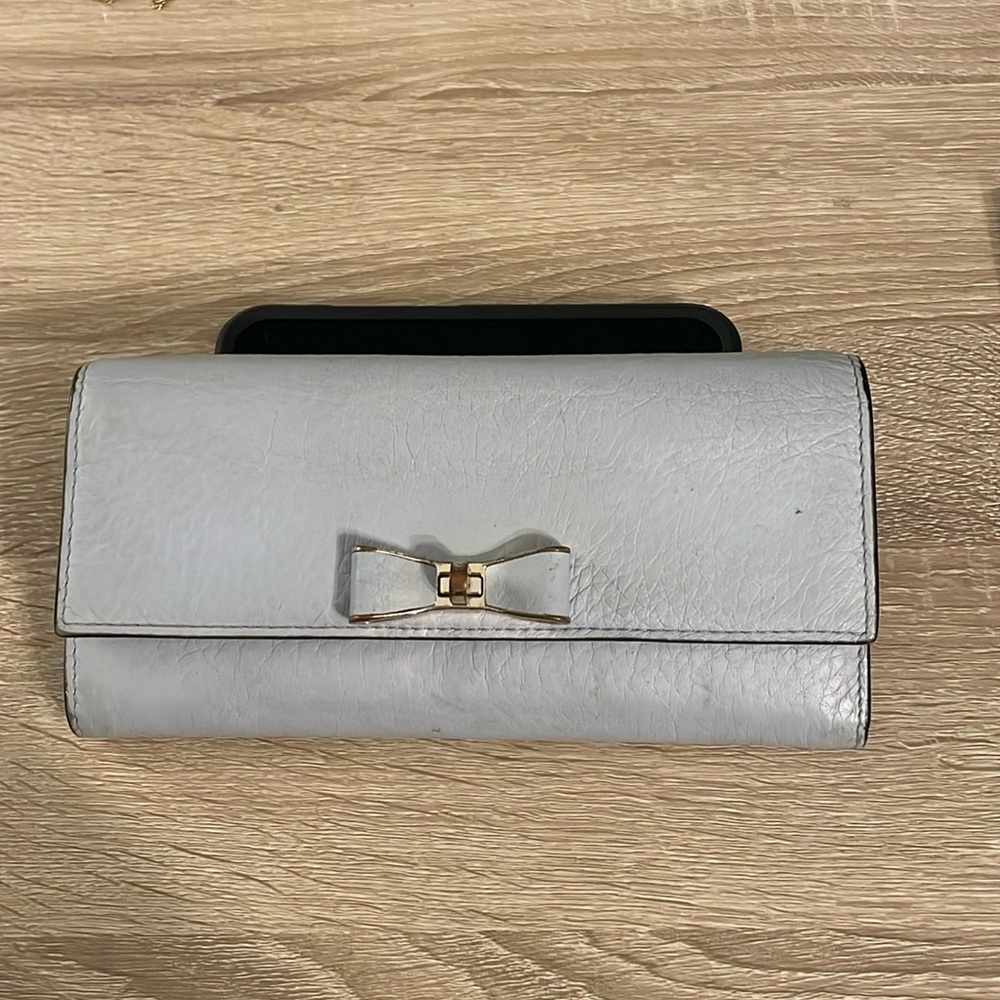 Kate Spade X Madison Ave Light Blue Soft Leather Bow Closure Wallet